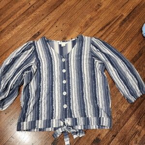 Skye's the Limit Navy and White Striped Button Down Shirt